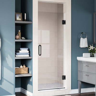 26 In.W X 64 In.H Frameless Small Pivot Shower Door With 5/16 in. Thick Tempered Glass, No-Top-Rail Design