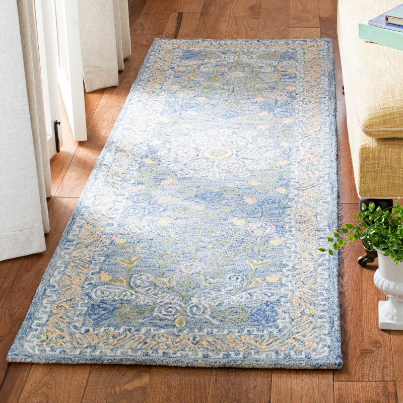 Tapis oriental en laine et coton touffeté à la main avec latex Kreitler, Tapis de couloir 2 pi 3 po x 7 pi