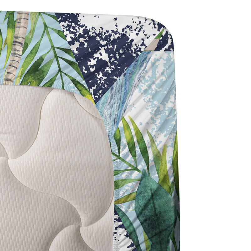 Ambesonne Watercolor Botany Sheet Set 4 Pcs Retro Boho Bloom, Seafoam Fern Green Dusk Floral