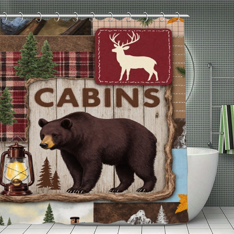 Rideaux de douche Rustic Cabin Bear & Deer pour salle de bain, 71 x 71