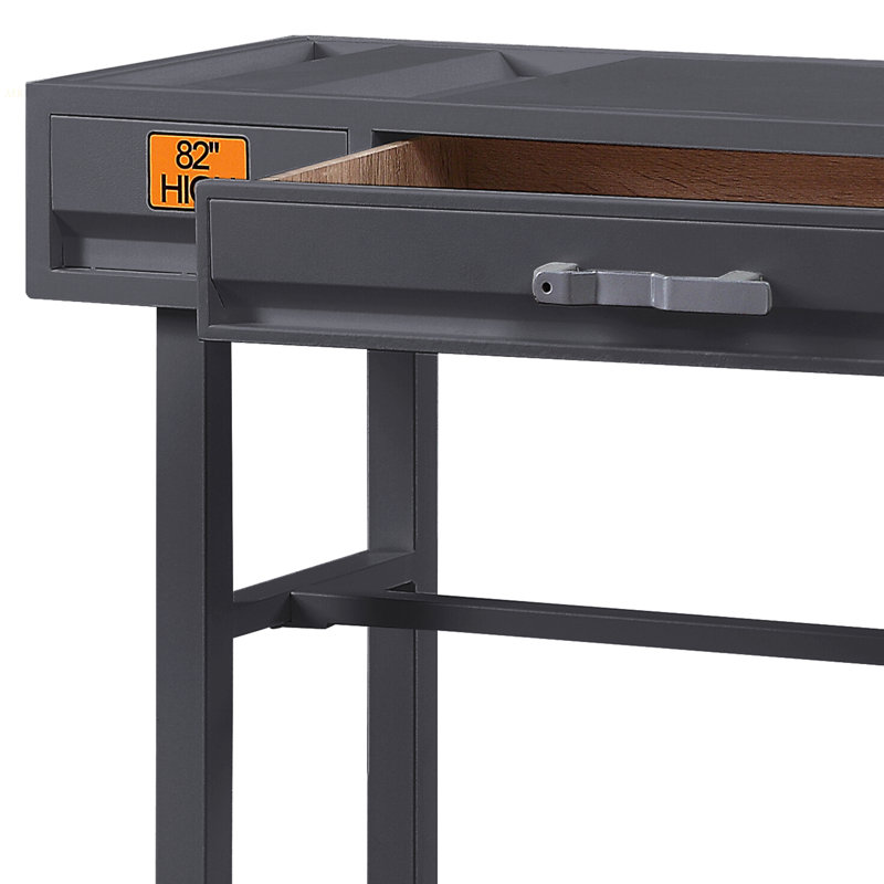 Bureau d'écriture Gunmetal avec 1 tiroir, Métal industriel