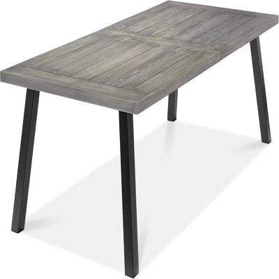 6-person Indoor Outdoor Acacia Wood Dining Table, Picnic Table W/powder-coated Steel, 350 Pound Capacity Legs - Weathered Gray