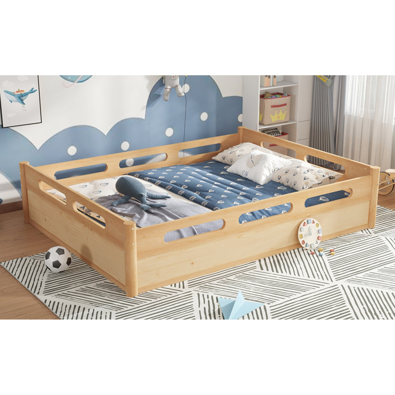 Lit plateforme grand format avec garde-corps pleine longueur, base de lit grand profil bas, aucun sommier tapissier requis