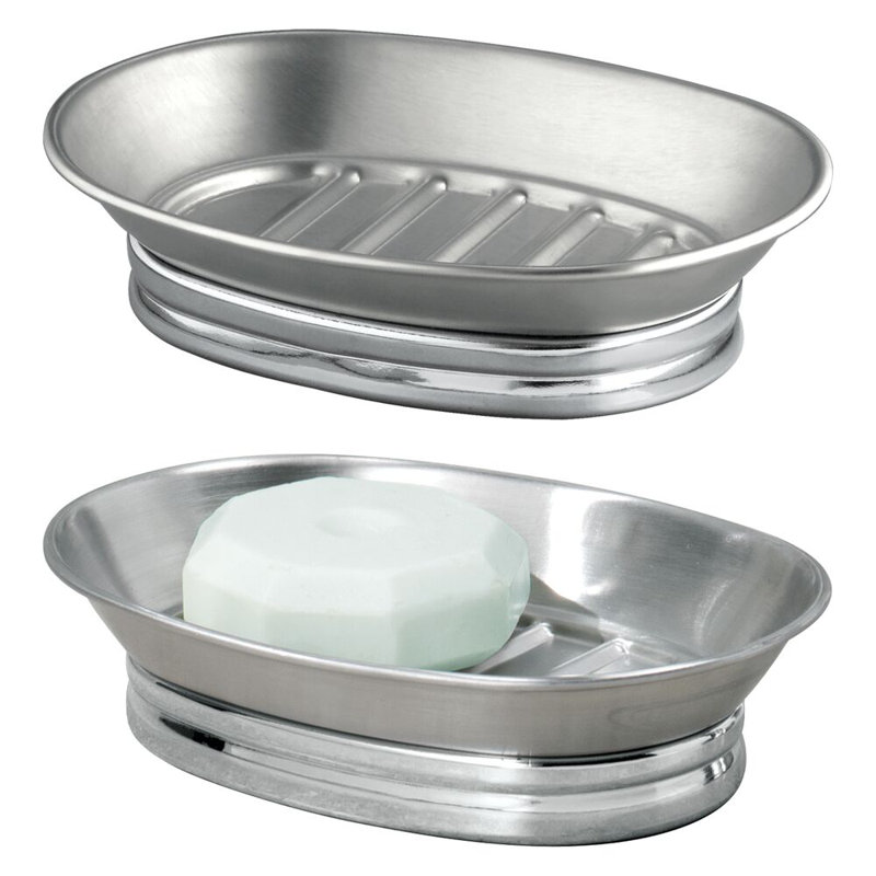 iDesign Soap Dish Holder for Bathroom Sink - Set of 2 - Split Finish
