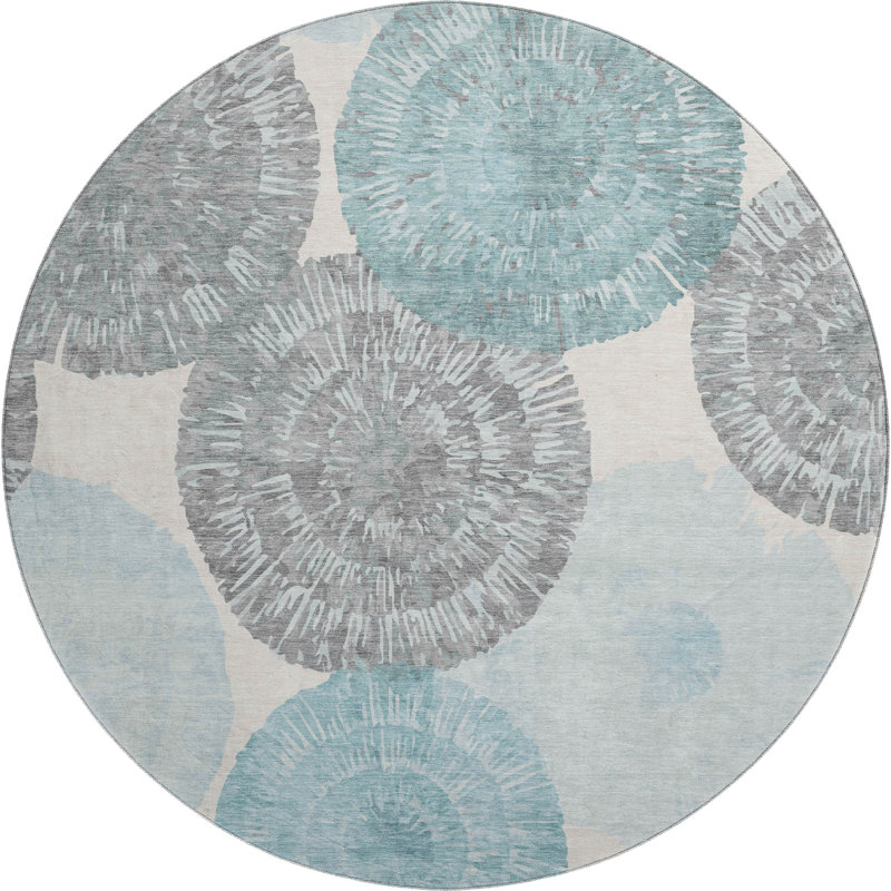 Premium Machine Washable Mayfield AMF2351 Abstract Rug, Teal, 8' Round