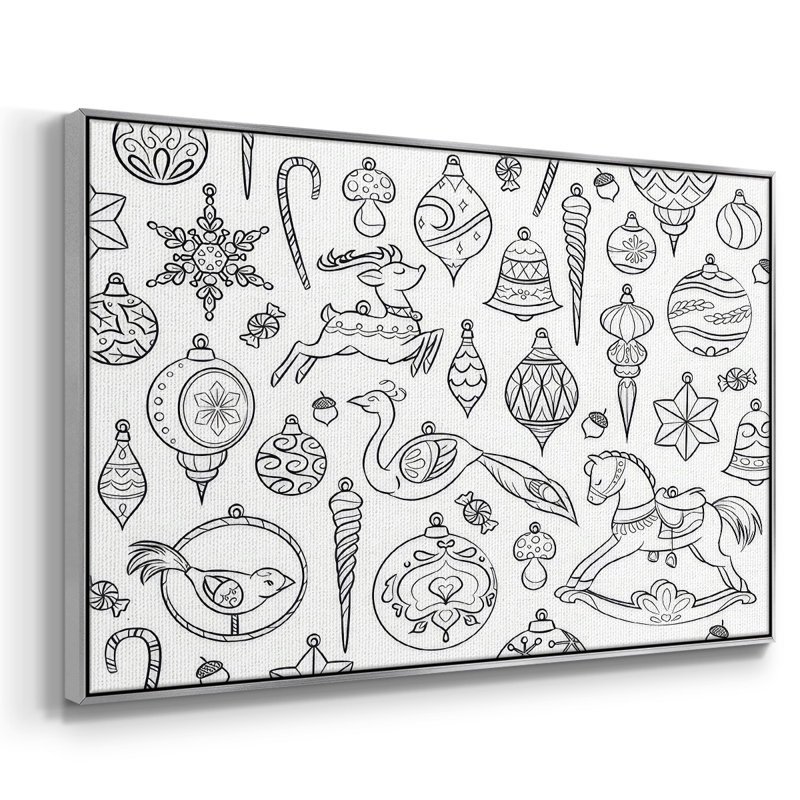 Ornements rétro encadrés sur toile, H 25 po x l 37 po x P 1,5 po, Argent