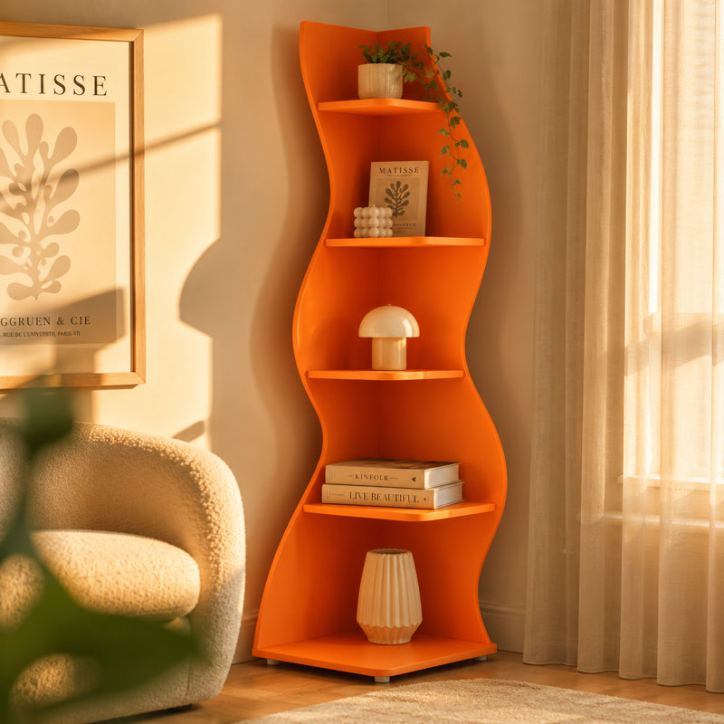 70" Corner Bookcase, Orange