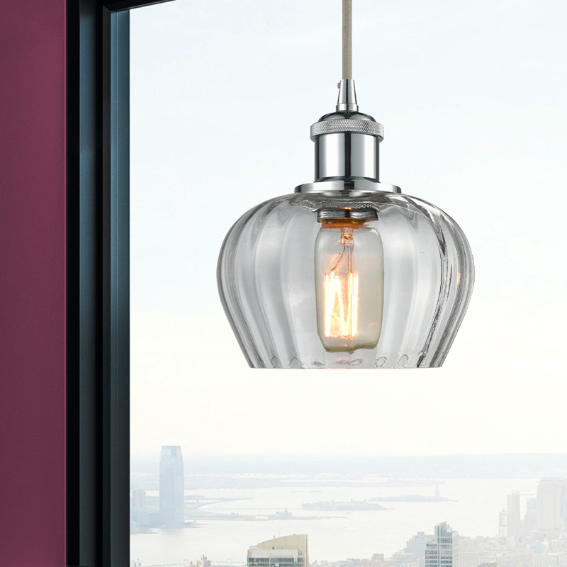 Luminaire suspendu en forme de cloche à 1 lumière Patrina, Chrome poli, Transparent, Ampoule DEL 6 watts Vinage