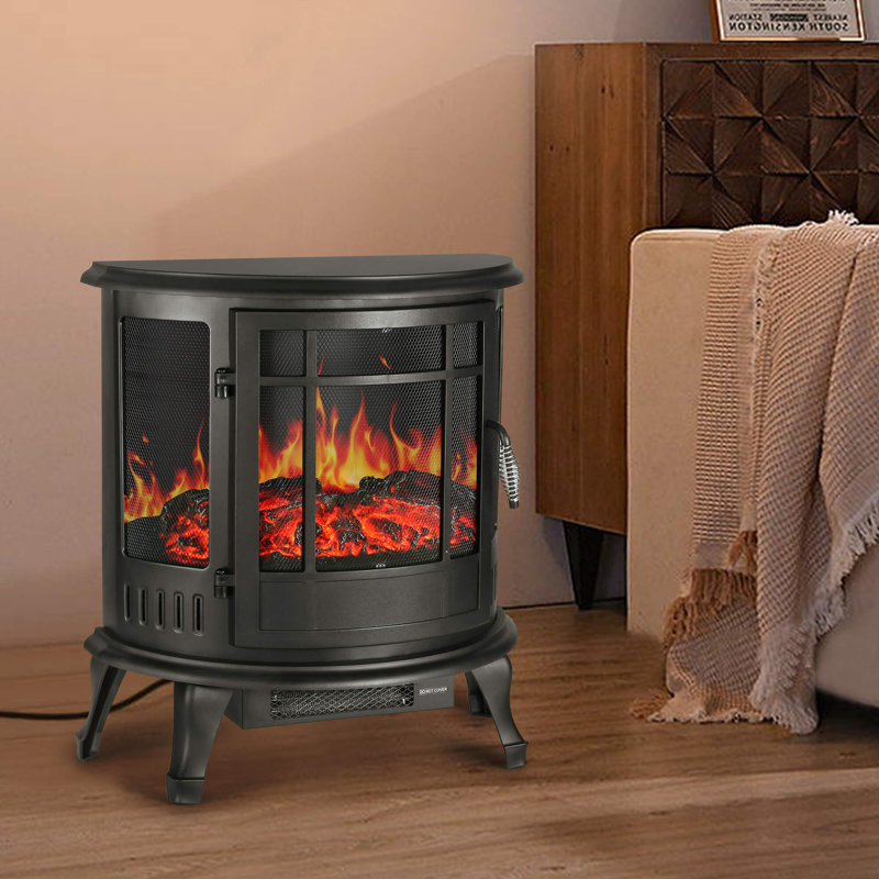 FLAME&SHADE 24" Electric Fireplace Heater - Freestanding Fire Places Electric Fireplace Stove with Realistic LED 3D Flames and Logs, Infrared Heater Indoor with Remote Contro, Timer, 750 | 1500W