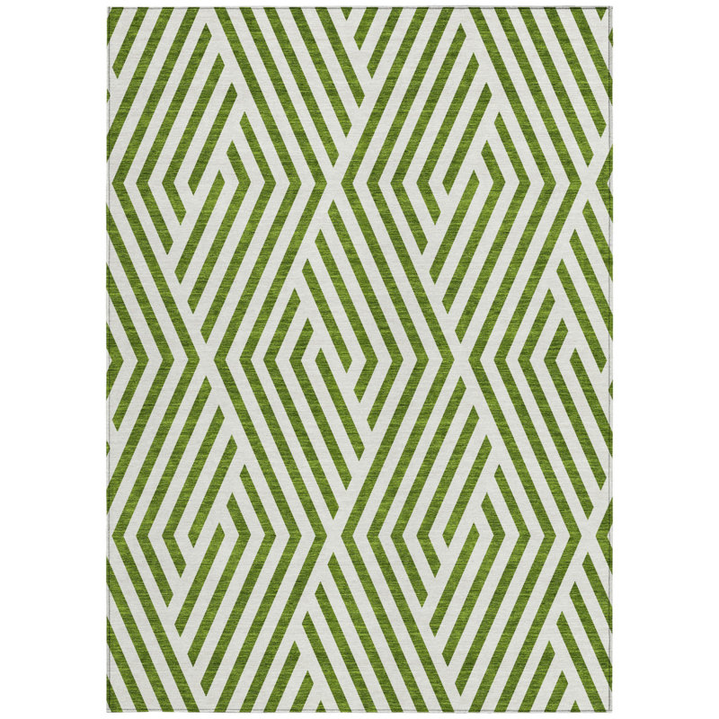 Tapis extérieur lavable antidérapant géométrique vert lime et blanc 5 pi x 8 pi