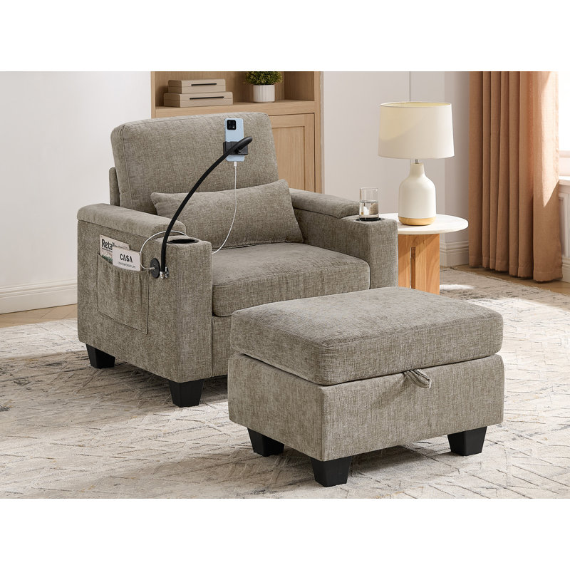 Fauteuil en chenille de 37 po de largeur avec dossier réglable et port USB, Brun