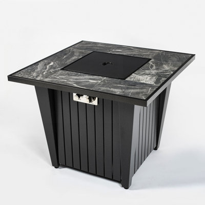 32-Inch Propane Gas Fire Pit Table with Glass Wind Guard, 50000 BTU Square Steel Design for Patio and Garden - Grey