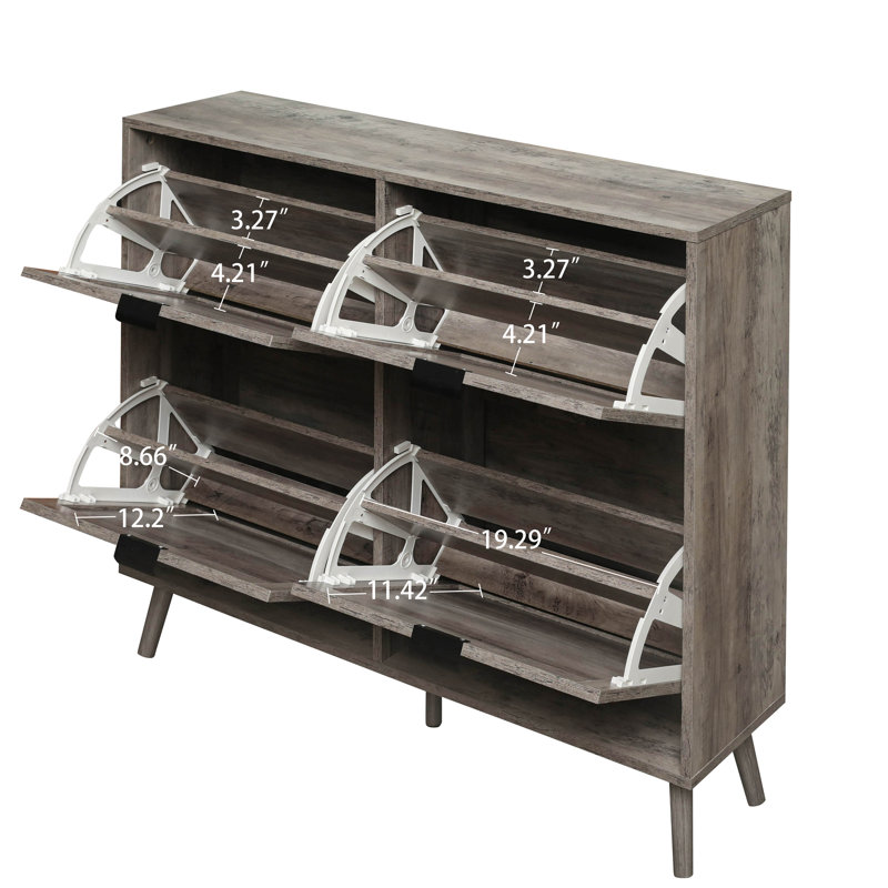 Armoire de rangement pour chaussures 4 portes autoportante moderne, Gris