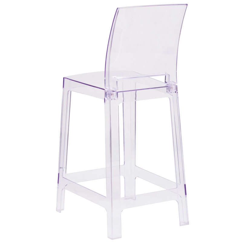 Imca Counter Stool with Square Back in Transparent Crystal - Wedding Chairs, Counter Stool (24" Seat Height)