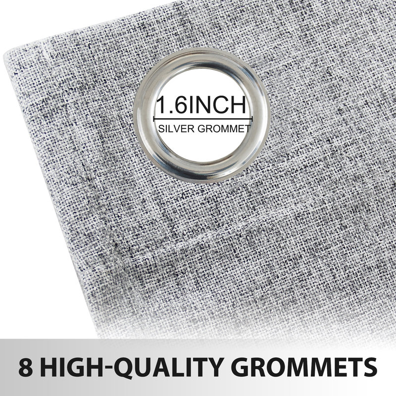 100% Blackout Linen Curtains,Room Darkening Grommet Drapes for Bedroom with White Liner, 52" W x 84" L, Dove Gray