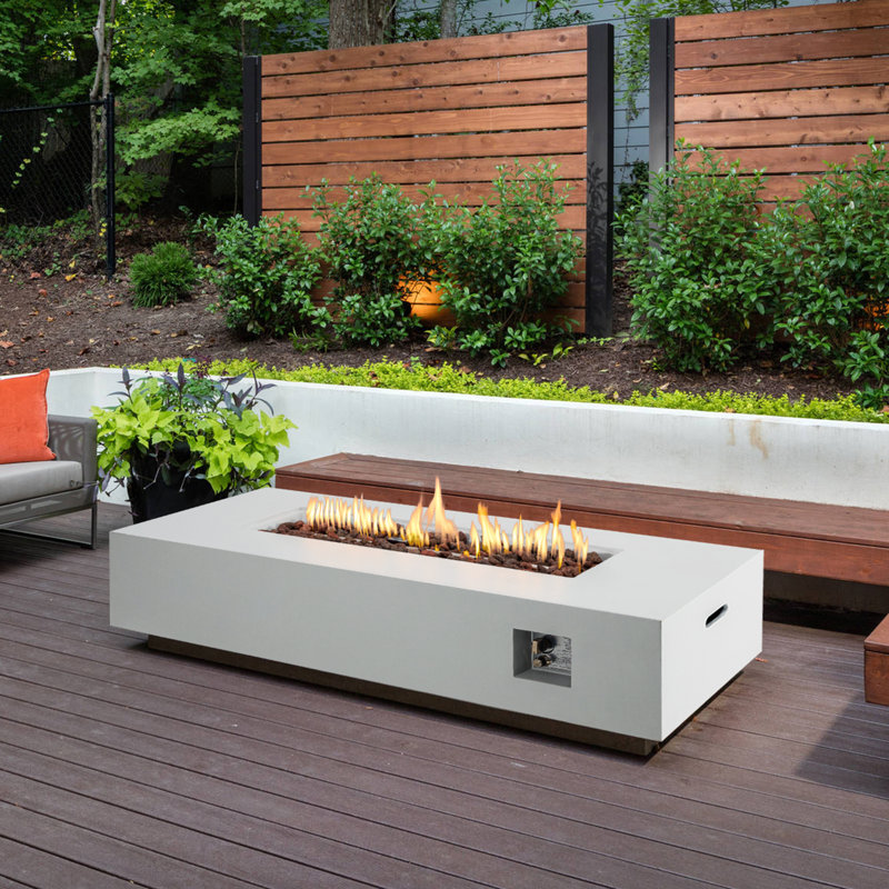 Clyne 15.5'' H x 56'' W MGO Concrete Propane Outdoor Fire Pit Table (Tank and Tank Cover Not Included）, White