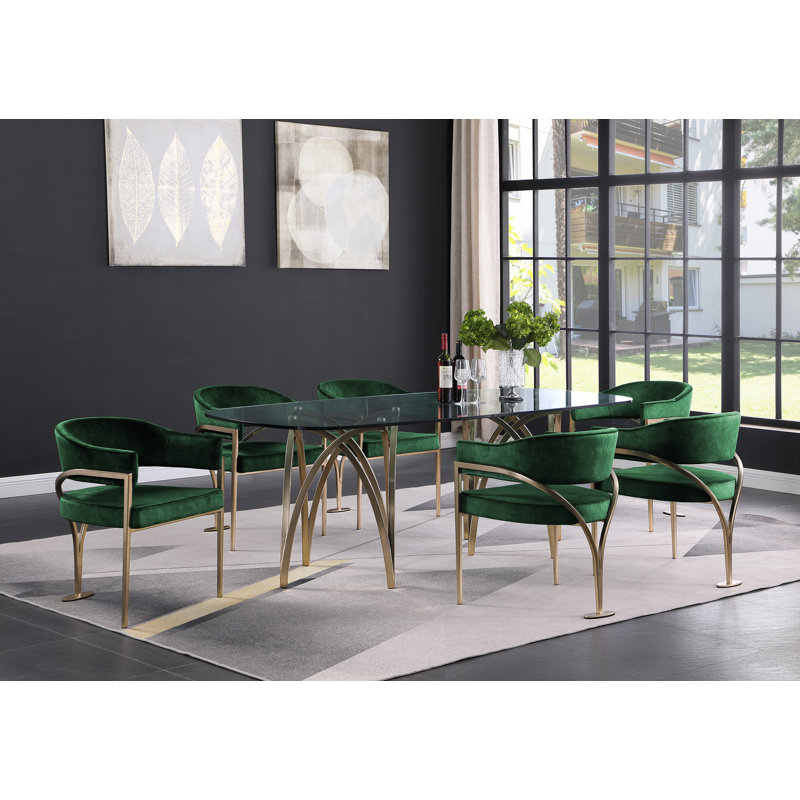 Chaise en velours Kirsi, Doré, Velours vert