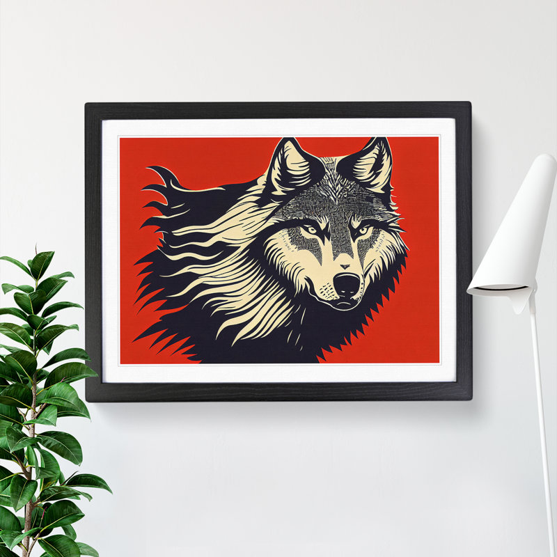 XH1022-10255X Wolf Art Abstract - Single Picture Frame Print, 46cm H x 64cm W x 2cm D, Black