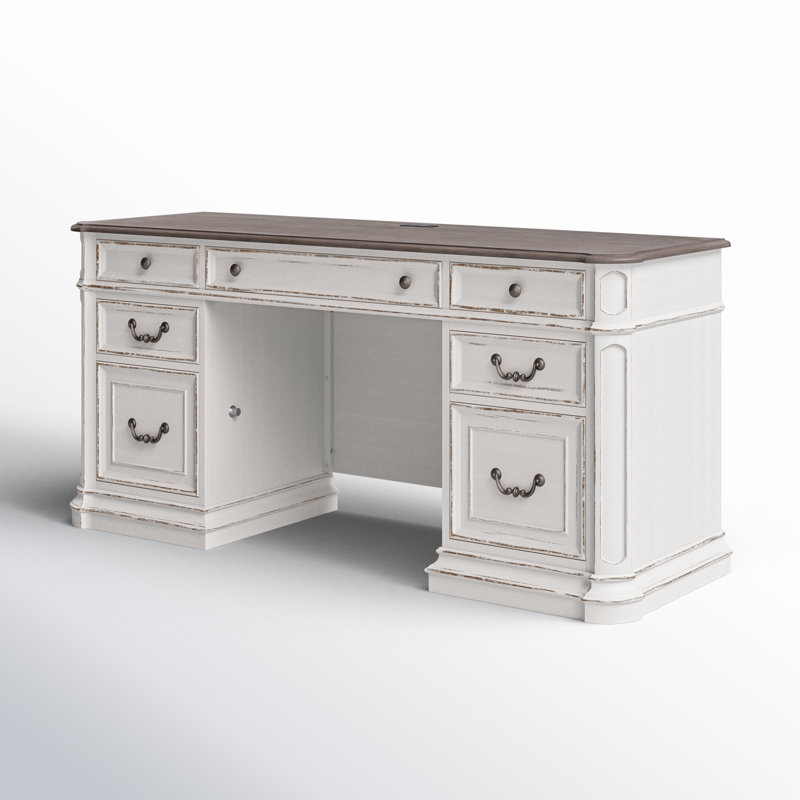 Traditional White Home Office Desk with USB Ports and Drawer