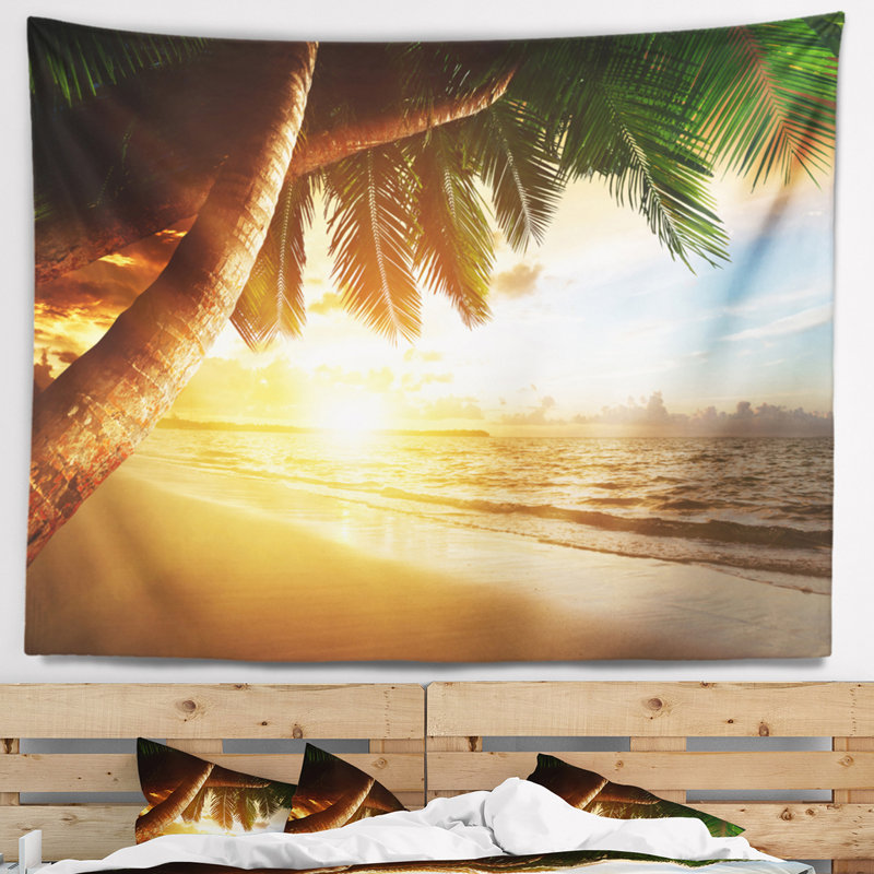 Tapisserie «Seashore Beautiful Beach sous Palms», H 78 po x l 92 po