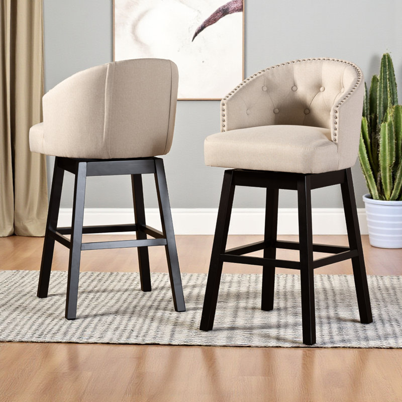 Yehiel Swivel 31" Bar Stool, Light Beige