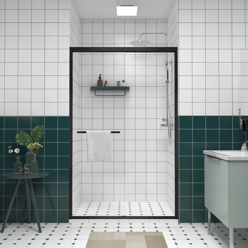 Double porte de douche coulissante avec chanfrein - verre trempé à rebords, poignée en acier inoxydable, conception bloquant la fonction d'étanchéité