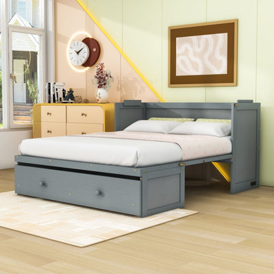 1 Drawer Wooden Murphy Bed with USB Ports