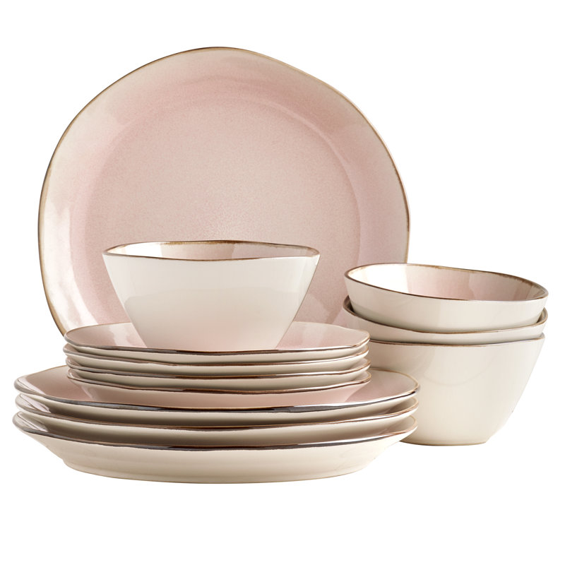 Reactive Glaze Dinnerware Tabletops Gallery 12PC Set - BELLA, Pink