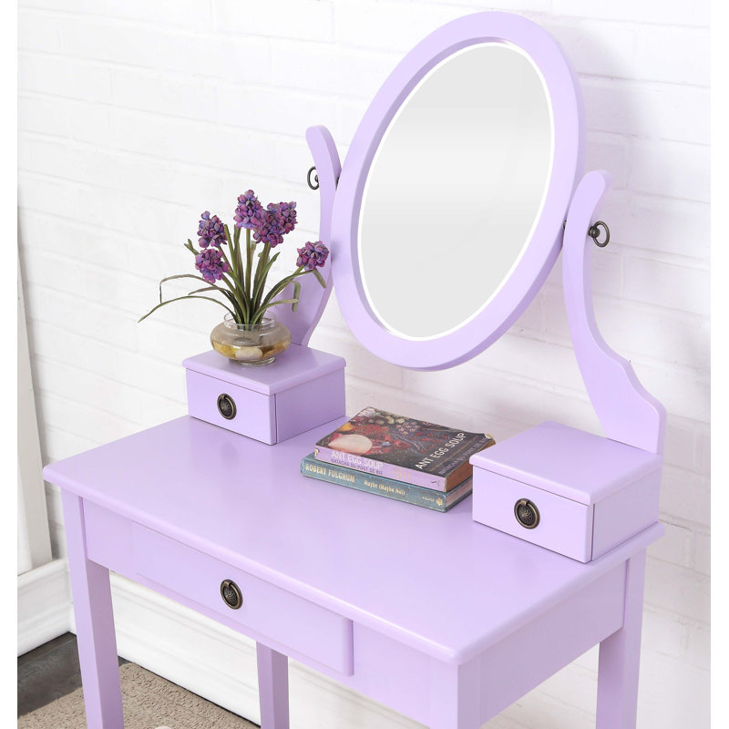 Moniys Wood Moniya Makeup Vanity Table And Stool Set, Purple