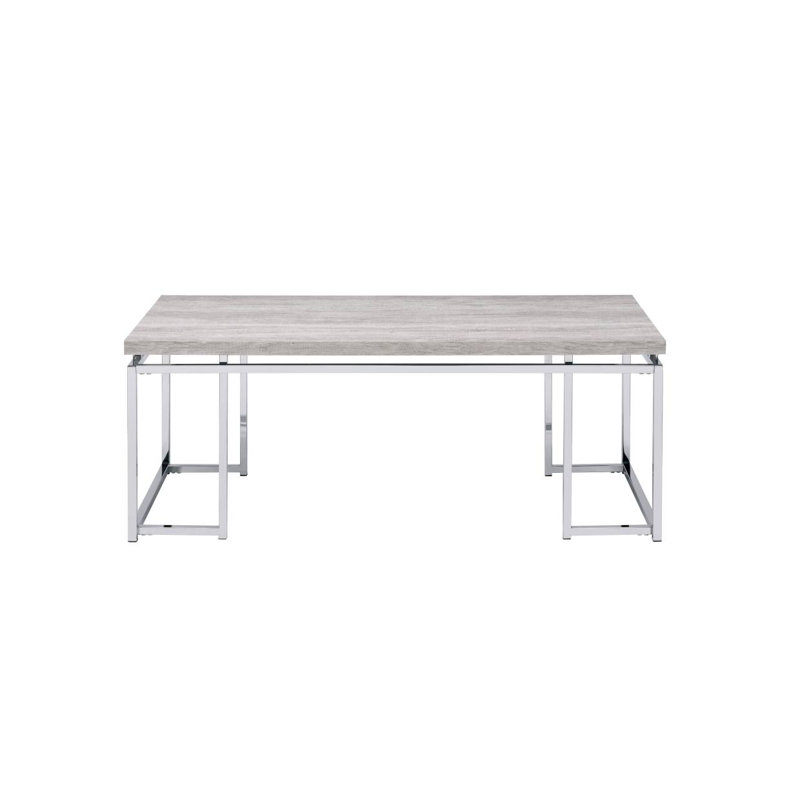 Table basse en chêne naturel et chrome avec base en métal