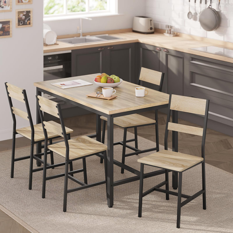 45cm H Metal Slat Back Parsons Chair, Light Oak