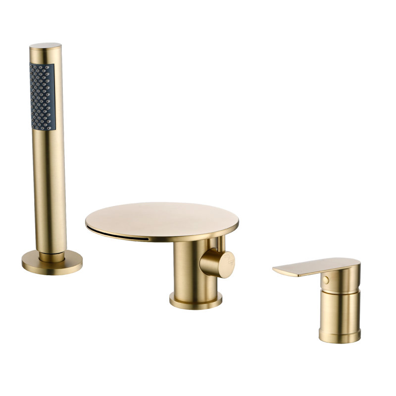 Round Deck-Mounted Three-Hole Single Handle Bathtub Faucet, Brass