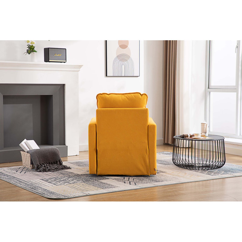 Fauteuil demi-tonneau pivotant l 32,48 po Willenzard, Velours musqué jaune