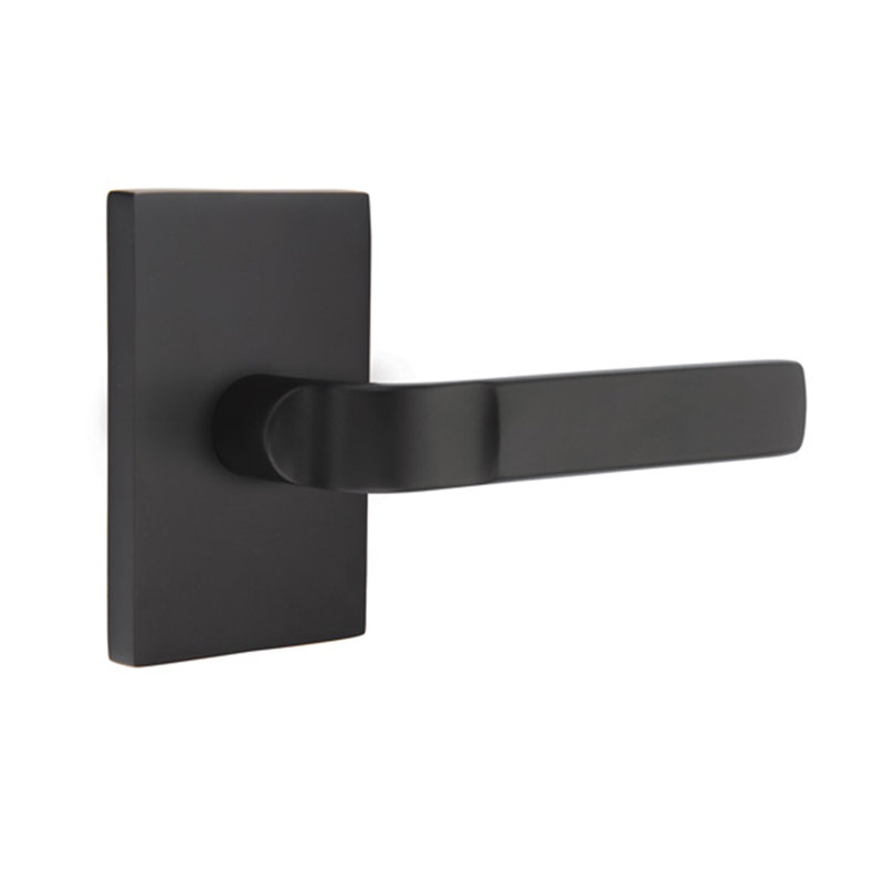 Aston Flat Passage (Hall & Closet) Door Lever with Rectangle Rosette, Flat Black, Right