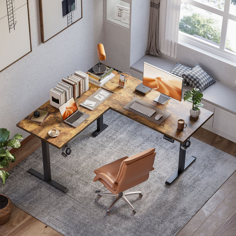  55" L-shaped Electric Height Adjustable Standing Desk with Headphone Hook for Home Office,Desk With Memory Controller,Easy to Assemble
