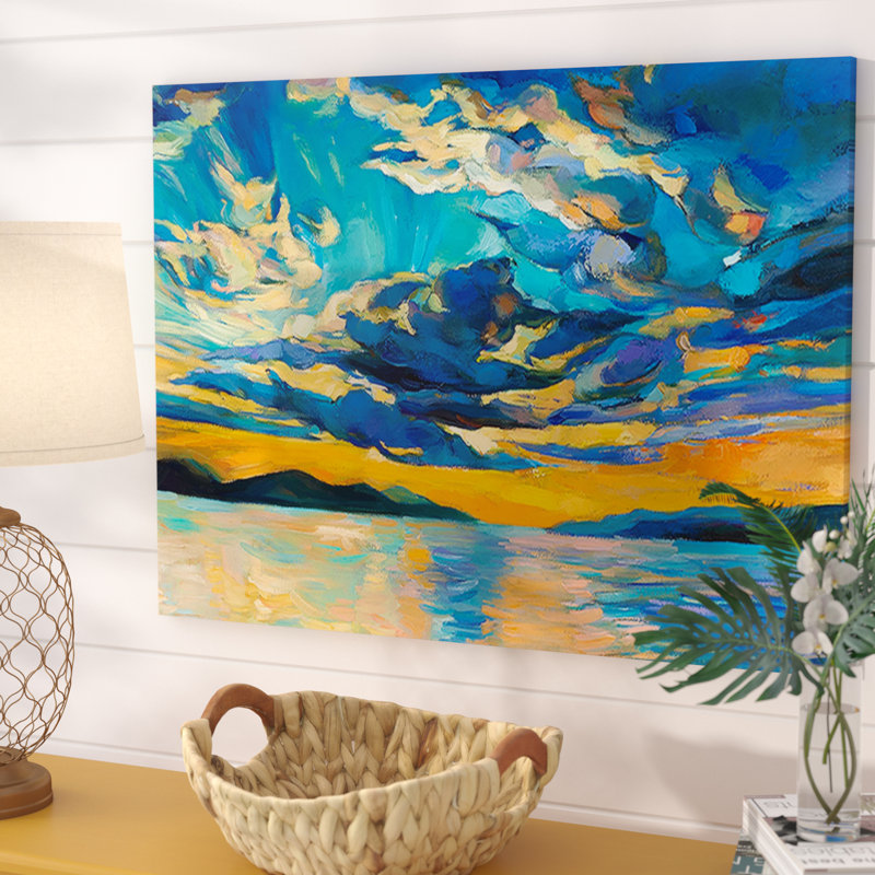 « orange coucher avec bleu ciel », reproduction de peinture à l’huile sur toile, H 20 po x l 20 po x P 1 po, Toile tendue
