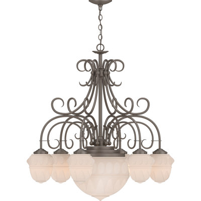 Lustre d'intérieur / classique à 9 lumières de couleur rouille platine avec abat-jour en jade de Rome Marcas