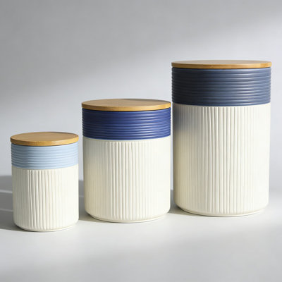 Ensemble de 3 pots de cuisine hermétiques avec couvercles en bambou et joints en silicone pour le rangement de la farine, du sucre, du café et des aliments secs