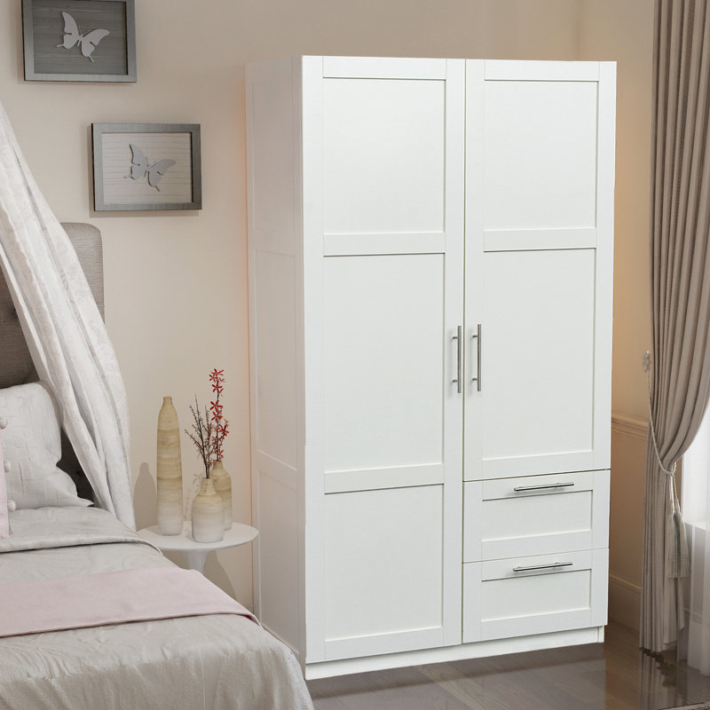 Garde-robe haute et armoire de cuisine avec 2 portes, 5 tiroirs de rangement, panneau de particules blanc de 15 mm, matériau de dossier de 3 mm, surface lisse, nettoyage facile, armoire d'entretien, tiroirs, rangement à l'arrière