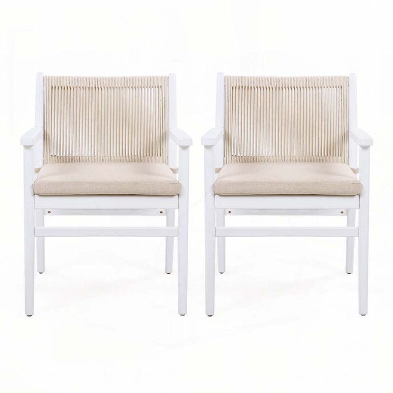 Outdoor Patio Acacia Wood Patio Armchair with Rope Design, White