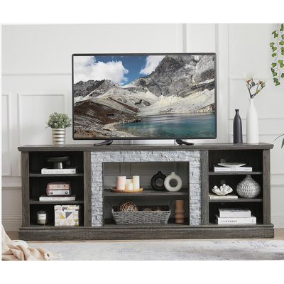 Meuble télé de grande taille en fausse pierre, avec une grande armoire de rangement, un meuble télé moderne, gris, l 70,12 po x P 15,35 po x H 25,83 po