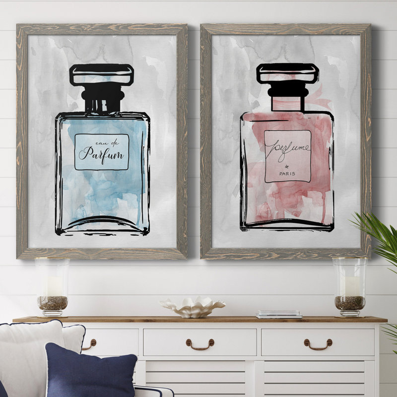 «Blue Wash Perfume», ensemble de 2 reproductions d'art, H 44 po x l 31 po x P 1 po, Toile avec cadre gris, Pas de tapis