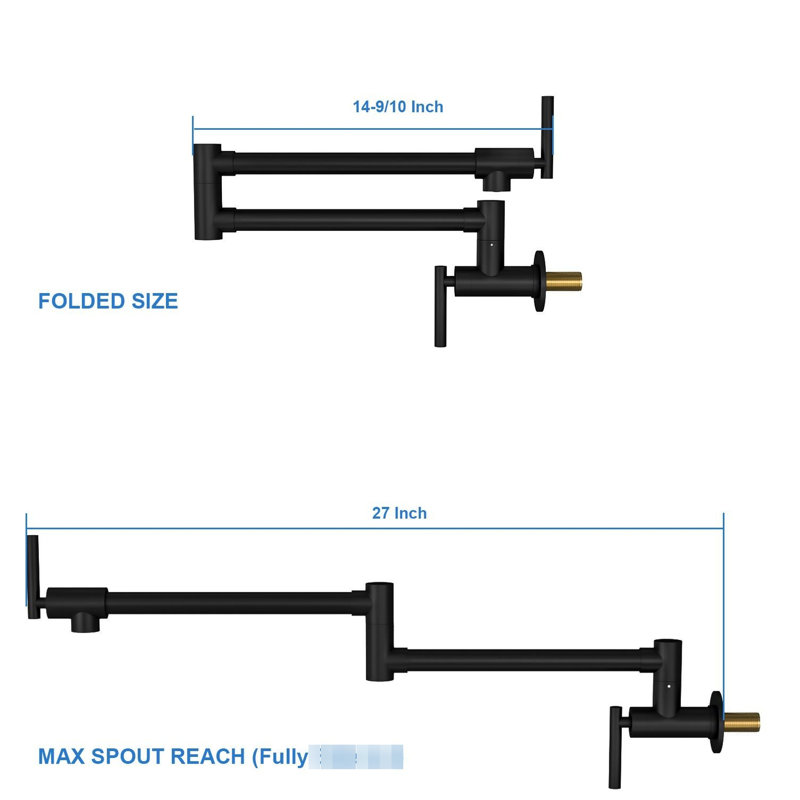 Robinet remplisseur de pot, fixation murale, noir, 1,75 gallons par minute, acier inoxydable, valves à disque en céramique noire