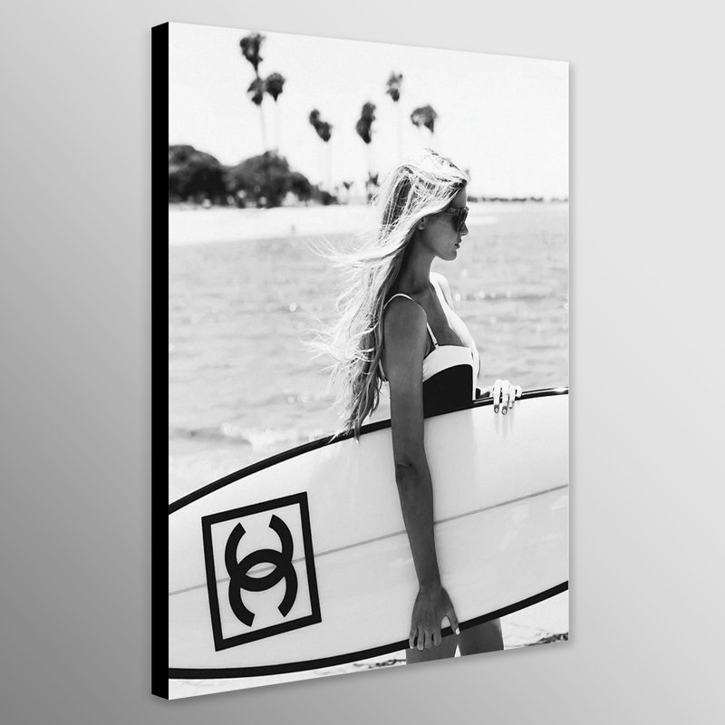 Surfer Girl Surboard - Print on Canvas, 31cm H x 21cm W x 4cm D