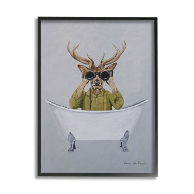 " Camping Deer Binoculars Vintage Bathtub Illustration " by Coco De Paris