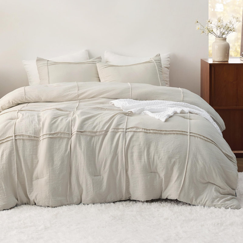 Bedsure Prewashed Pinch Pleat Bedding Sets, Beige, King