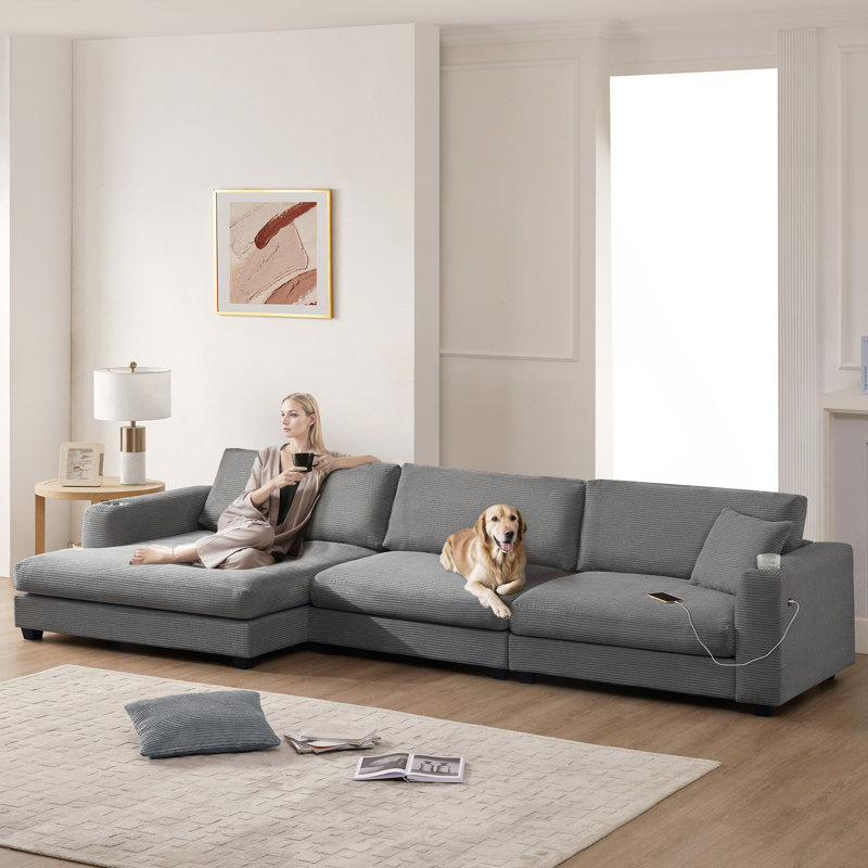 Canapé modulaire surdimensionné 134 * 54, canapé en forme de L avec port de charge USB, porte-gobelet, canapé-lit à siège profond, mobilier d'intérieur confortable pour le salon