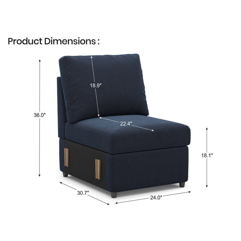 Module de siège simple sans accoudoirs pour canapé modulaire Rafael, Velours bleu