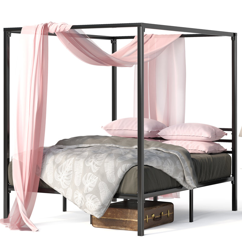 Toulouse Metal Platform Bed frame with Canopy Frame, Black, Double (4'6)