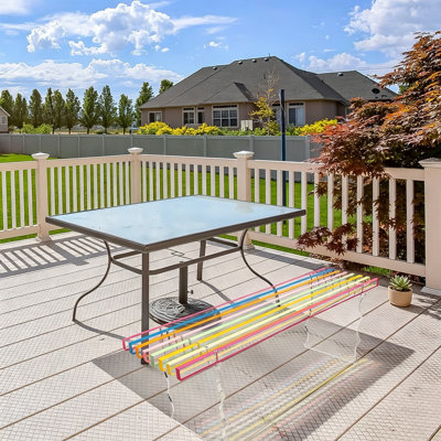 Acrylic Entryway Bench With Rainbow Finish, Large Ottoman Bench For Indoor Shoe Changing, Shoe Rack, And End Of Bed Bench For Living Room, Bedroom, Study, Garden, Iridescent Design